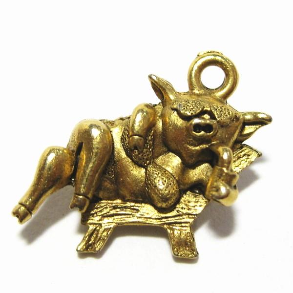 4678-【ＮＹピューター】　サングラスぶた　チャーム　金古美　１７mm　５個/１セット | 