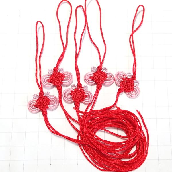 5115-《５０円均一》　中国結い紐　赤桃（処分品）全長約３０cm　５本/１パック | 