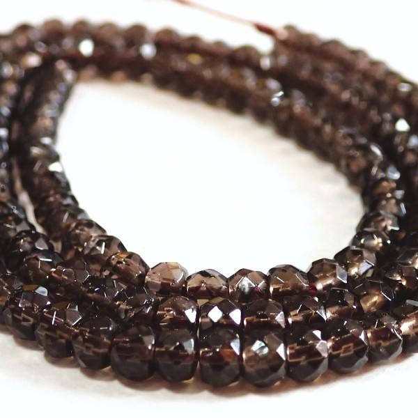 5145-《天然石　1連売り》　スモーキークオーツ　ロンデルカット　平均４x３mm　1本約４０cm |  | 01