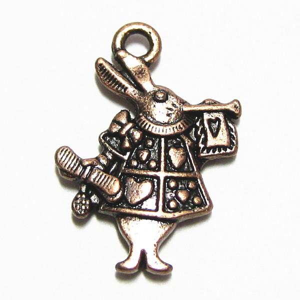 5189-《メタルチャーム・パーツ》　不思議の国のアリスうさぎ　銅古美　２０x１４mm　１０個/１セット | 