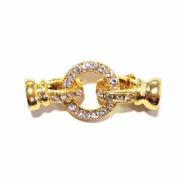 5197-《ラインストーン》　クラスプ　クリア/Ｇ　中央リング１４mm　１セット | 