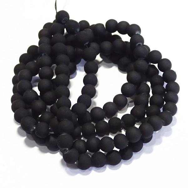 5240-〔ガラス〕　ビーズ　ラバーコーティング　ラウンド　ブラック　６mm　約８０cm（平均138個）/１本 | 