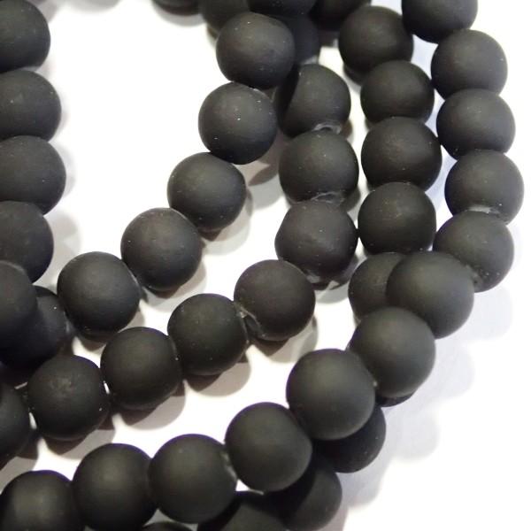 5240-〔ガラス〕　ビーズ　ラバーコーティング　ラウンド　ブラック　６mm　約８０cm（平均138個）/１本 |  | 01