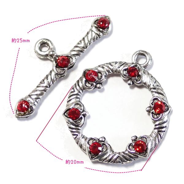 5269-《トグル》　ＮＹピューター　スワロ入　銀古美　バーの長さ２５mm　１セット |  | 01