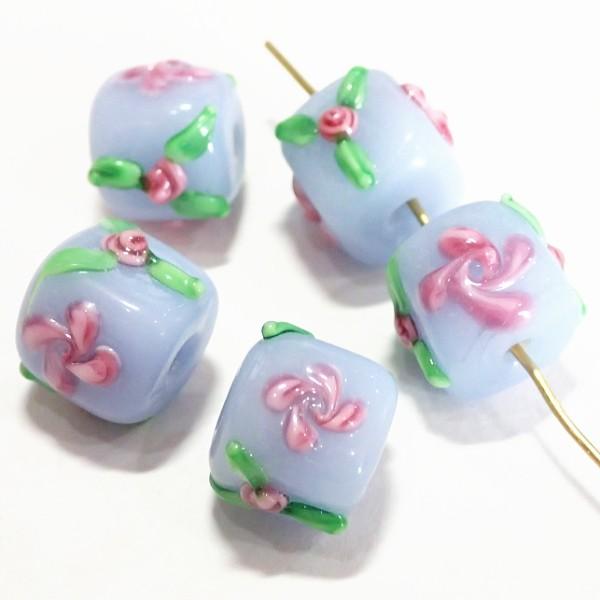 5314-〔ガラス〕　ランプビーズ　キューブ　ライトブルー　１１mm　５個/１パック | 