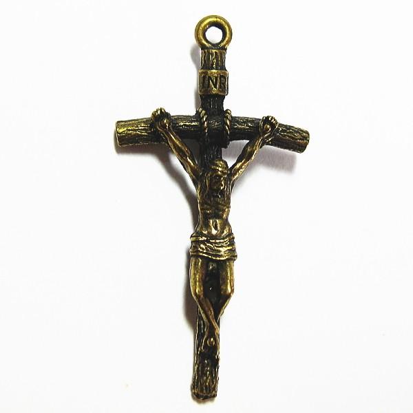 5379-【ＮＹピューター】　十字架　チャーム　真鍮古美　３７mm　５個/１セット | 