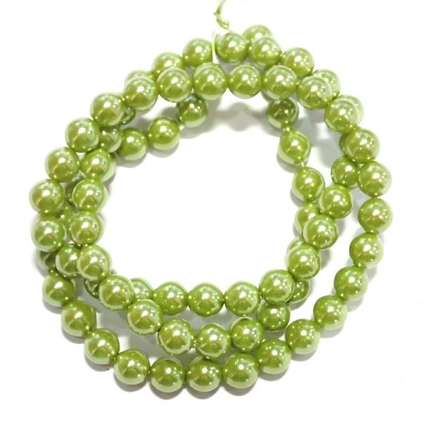 5449-《チェコグラスパール》　 オリーブ　６mm丸玉　約４２cm　１本/１パック | 