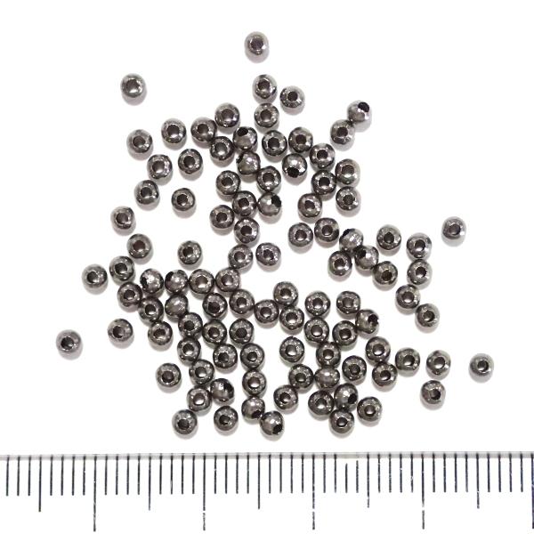 5505-【基本パーツ】メタルビーズ　黒銀色　２．５mm丸玉　約１００個/１パック | 