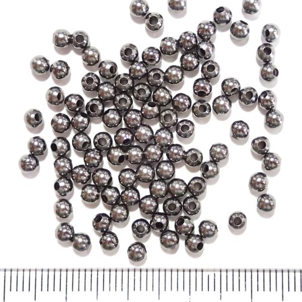5581-【基本パーツ】メタルビーズ　黒銀色　３mm丸玉　約１００個/１パック | 