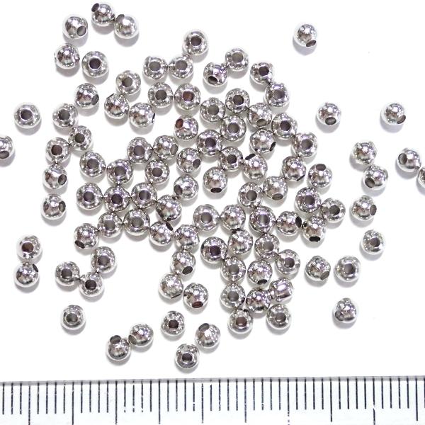 5582-【基本パーツ】メタルビーズ　銀色　３mm丸玉　約１００個/１パック | 