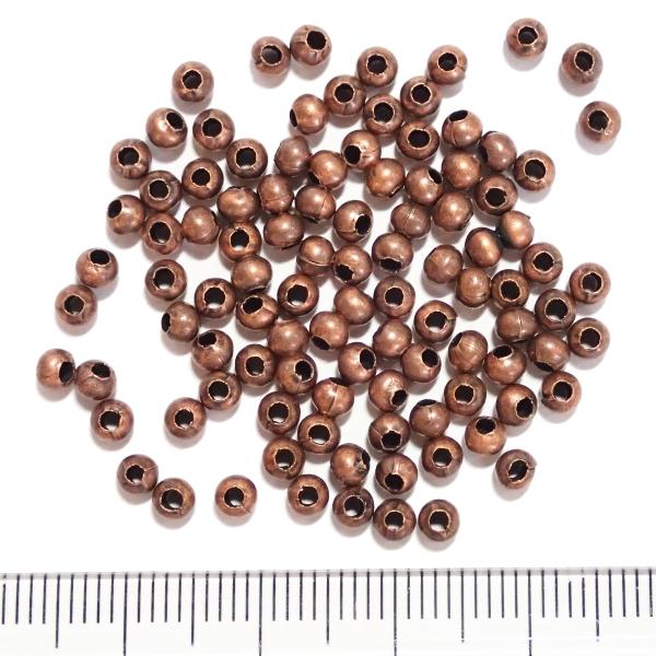 5585-【基本パーツ】メタルビーズ　銅古美　３mm丸玉　約１００個/１パック | 