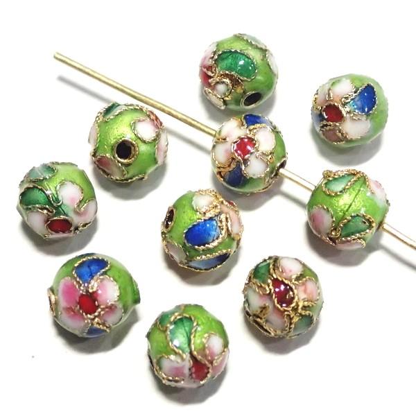 5626-〈七宝ビーズ〉　丸玉　黄緑色　８mm　１０個/１パック | 