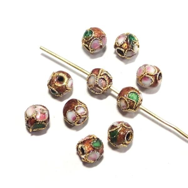 5633-〈七宝ビーズ〉　丸玉　海老色　６mm　１０個/１パック | 