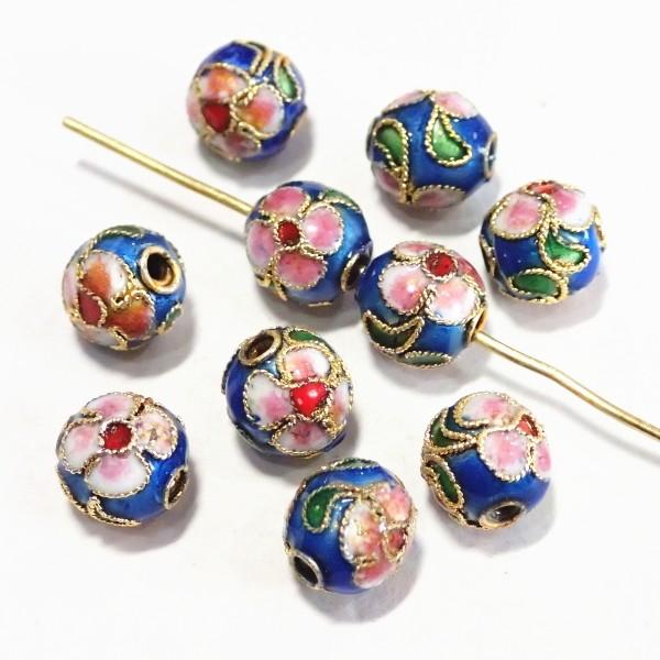 5692-〈七宝ビーズ〉　丸玉　青色　８mm　１０個/１パック | 