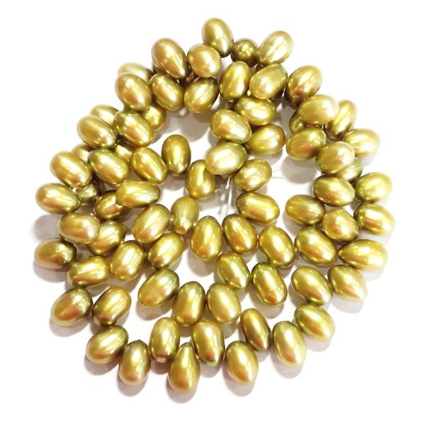 5896-【淡水パール】　ゴールド　約６ｘ８〜７ｘ９mm　約３８cm/１本 | 