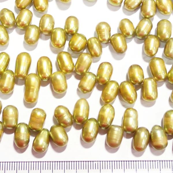 5896-【淡水パール】　ゴールド　約６ｘ８〜７ｘ９mm　約３８cm/１本 |  | 01