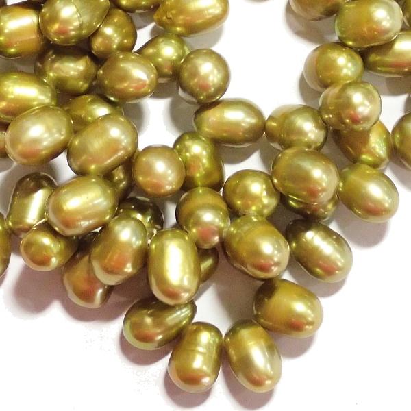 5896-【淡水パール】　ゴールド　約６ｘ８〜７ｘ９mm　約３８cm/１本 |  | 02