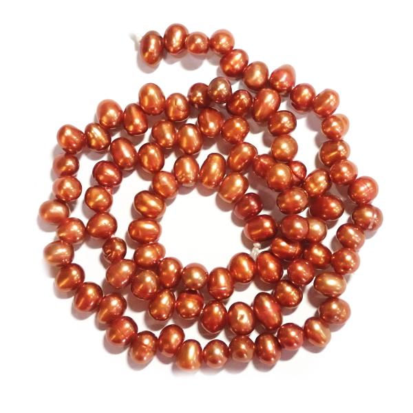 5898-【淡水パール】　カッパー　約５ｘ７〜５ｘ８mm　約３８cm/１本 | 