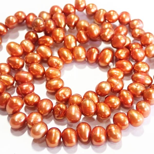 5898-【淡水パール】　カッパー　約５ｘ７〜５ｘ８mm　約３８cm/１本 |  | 02