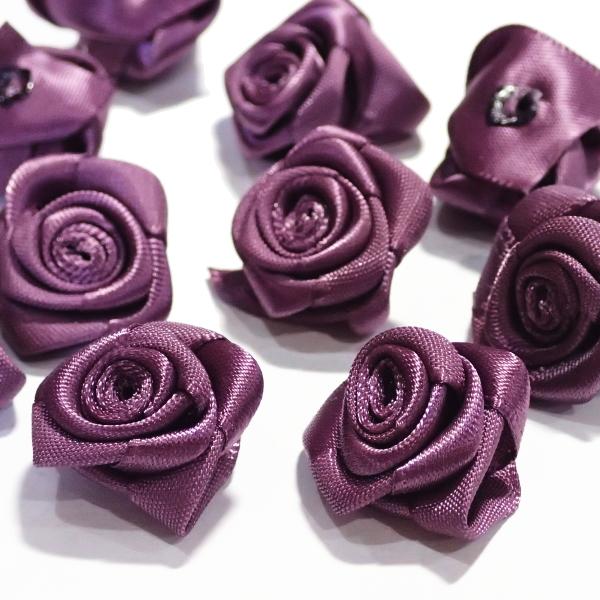 5973-〈レース/リボン〉モチーフ　リボンローズ　パープル　２．５cm平均　１０個/１セット |  | 01