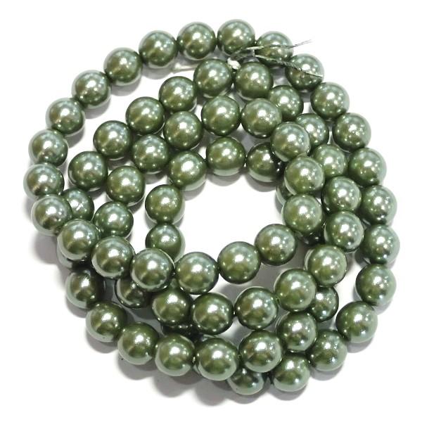 6304-《チェコグラスパール》　セージグリーン　８mm丸玉　約５５cm　１本/１パック | 