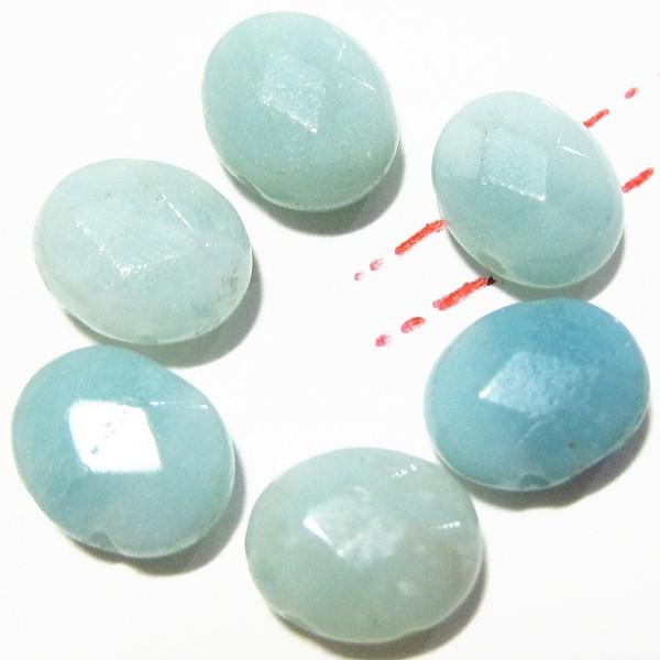 6385-《天然石カット楕円２ホール》　アマゾナイト　１０x８mm平均　６個/１パック | 