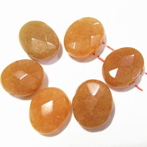 6387-《天然石カット楕円２ホール》　レッドアベンチュリン　１０x８mm平均　６個/１パック | 