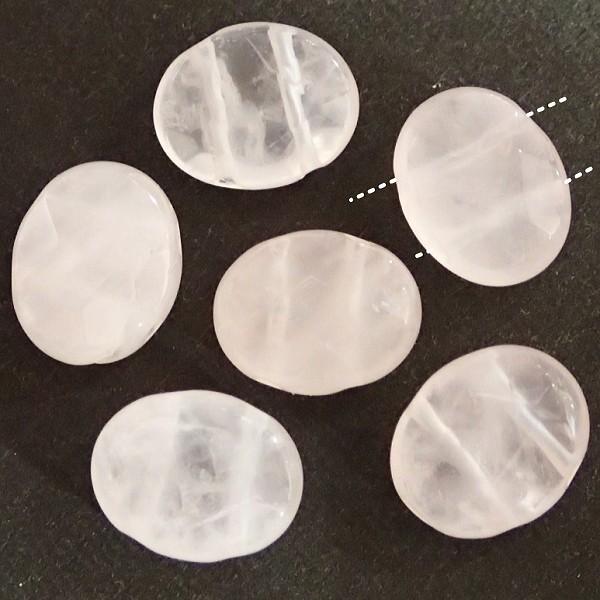 6388-《天然石カット楕円２ホール》　ローズクォーツ　１０x８mm平均　６個/１パック | 