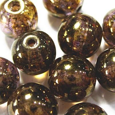 0064-8RD/15695 【チェコ　８丸】 ラスターゴールドスモーキートパーズ　８ミリ　２５個/１パック | 