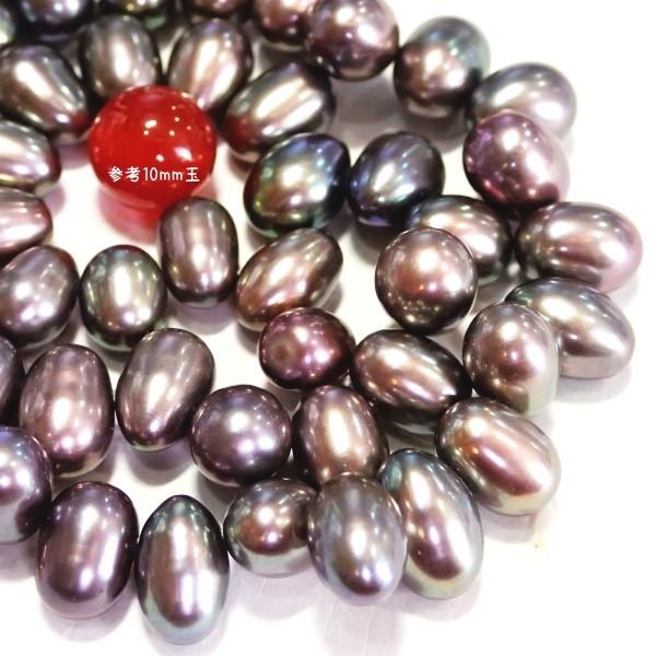 6413-【淡水パール良グレード】　ブラック　平均１０x７mm　約３８cm/１本 |  | 01