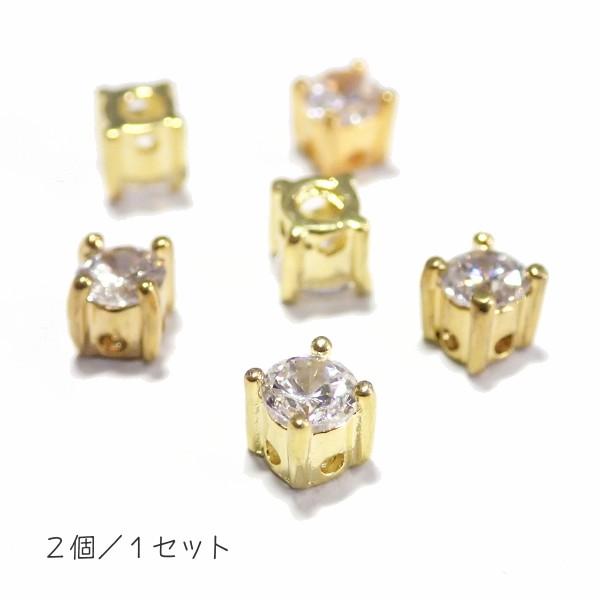 6518-ジルコニア　パーツ　クリア　ゴールド　角　４mm　２個/１セット | 