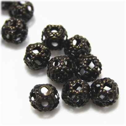 6533-メタルビーズ 透かし模様 真鍮古美 4mm丸玉【10個/パック】 | 