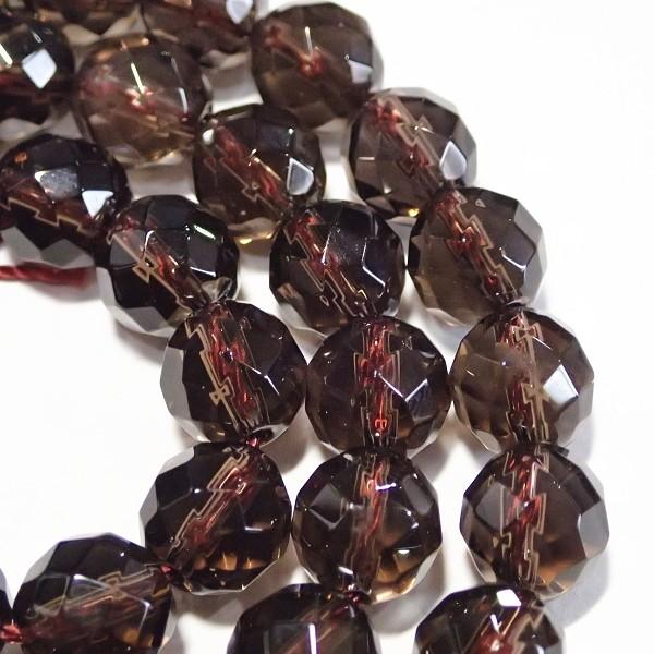 6552-《天然石カット丸玉１連》　スモーキークォーツ　８mm　１本/約３８cm |  | 01