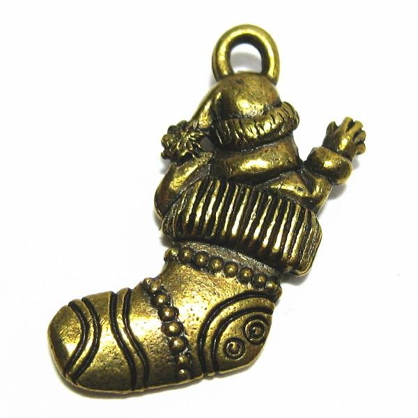 6616-【ＮＹピューター】　ソックスサンタ　チャーム　真鍮古美　１９mm　５個/１セット |  | 01