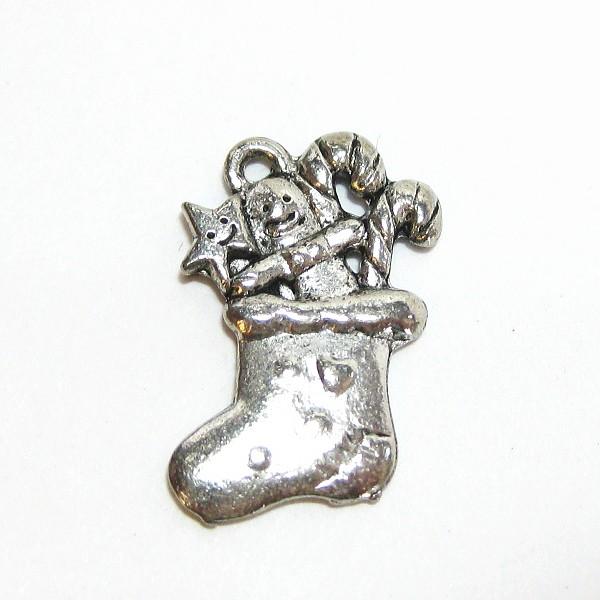 6618-【ＮＹピューター】　クリスマスソックス　チャーム　銀古美　１７mm　５個/１セット | 