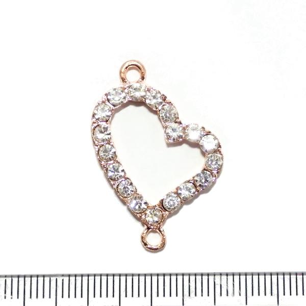 6643-《ラインストーン》　ハートコネクター　ピンクゴールド　３０ｘ２２mm　１個 | 