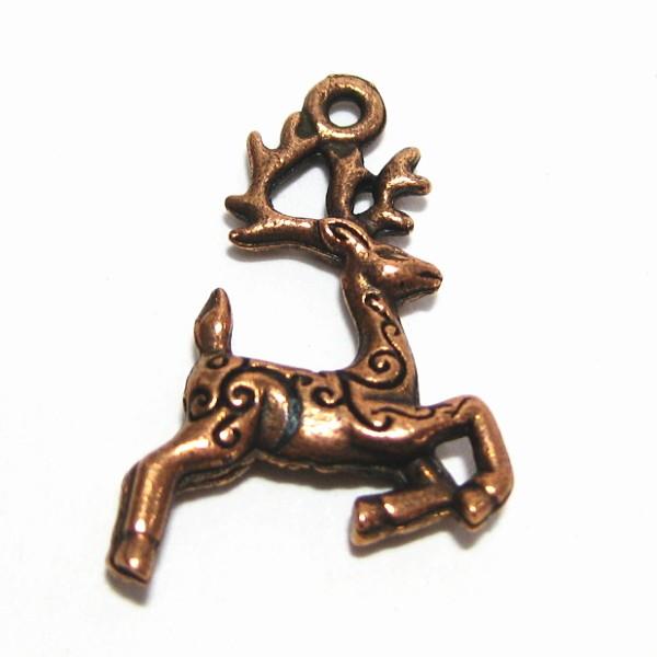 6661-【ＮＹピューター】　トナカイ　チャーム　銅古美　１５mm　５個/１セット | 