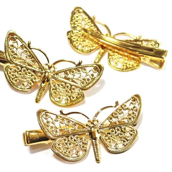 6849-【ヘアーパーツ】　ヘアクリップ蝶々／ゴールド　３個/１セット |  | 01