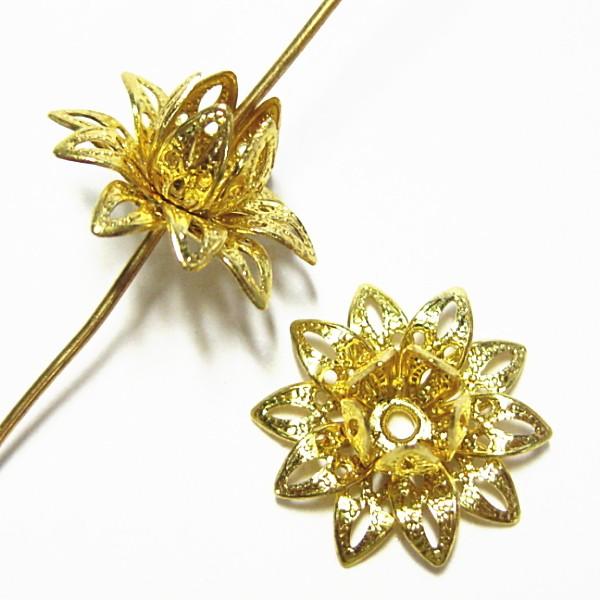 6897-《メタルチャーム・パーツ》　ロータスフラワー　金色　１６ｘ８mm　４個/１セット | 