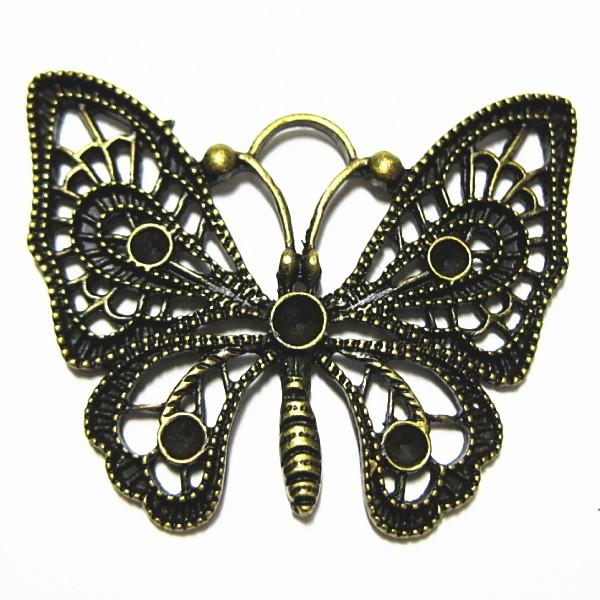 7001-《メタルチャーム・パーツ》　蝶ちょ　真鍮古美　４７ｘ３８mm　２個/１セット | 