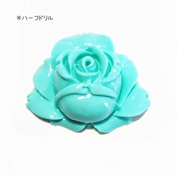 7171-【人造コーラル】　薔薇　ターコイズグリーン　ハーフドリル　３１x２６mm　１個 | 