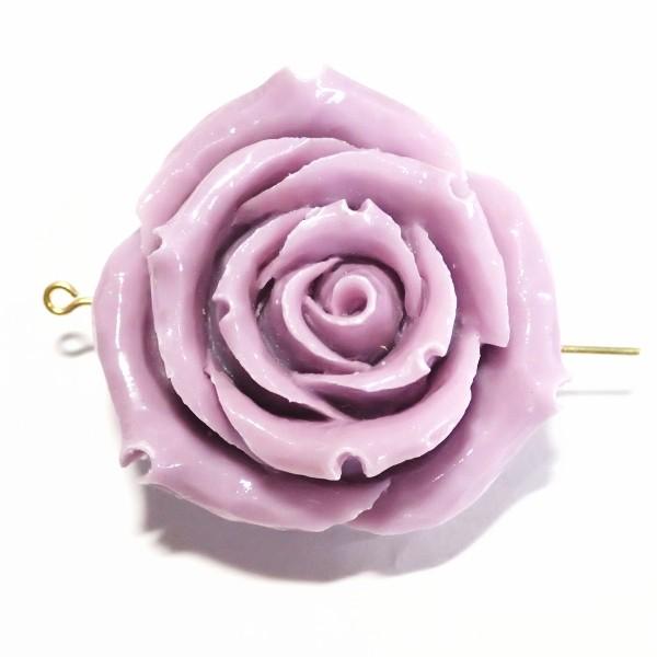 7188-【人造コーラル】　薔薇　パープル　横ホール　４０mm　１個 | 