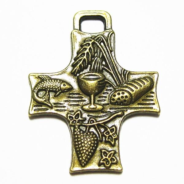 7198-《メタルチャーム・パーツ》　クロス　真鍮古美　３４ｘ２７mm　２個/１セット | 