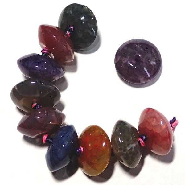 7286-《天然石いろいろ》　クラックルアゲート　染ミックスカラー　ロンデル　２０x１０mm　１０個/１パック | 