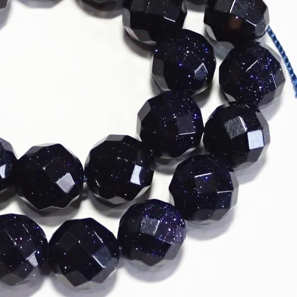 7434-《天然石カット丸玉１連》　模造ブルーサンドストーン　１０mm　１本/約３８cm |  | 01