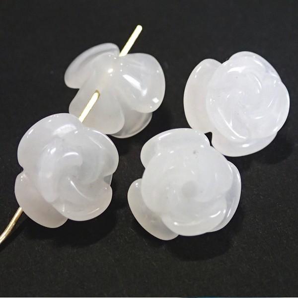 7479-《天然石　フラワー》　S薔薇　ホワイトジェイド　１４mm　１個 | 
