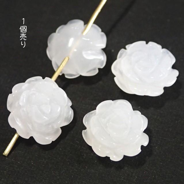 7515-《天然石　フラワー》　薔薇　ホワイトジェイド　１２mm　１個 | 