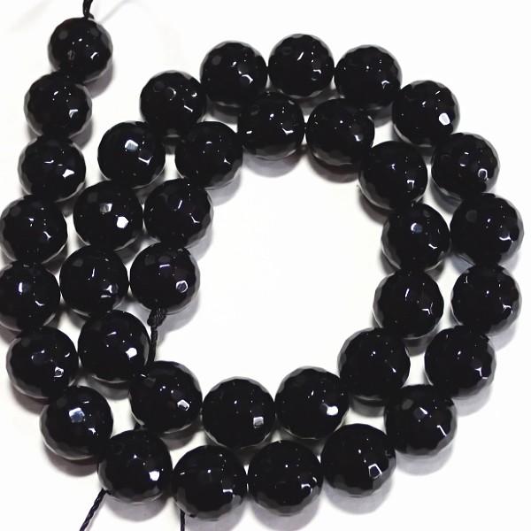 7598-《天然石カット丸玉１連》　オニキス　１０mm　１本/約３８cm | 