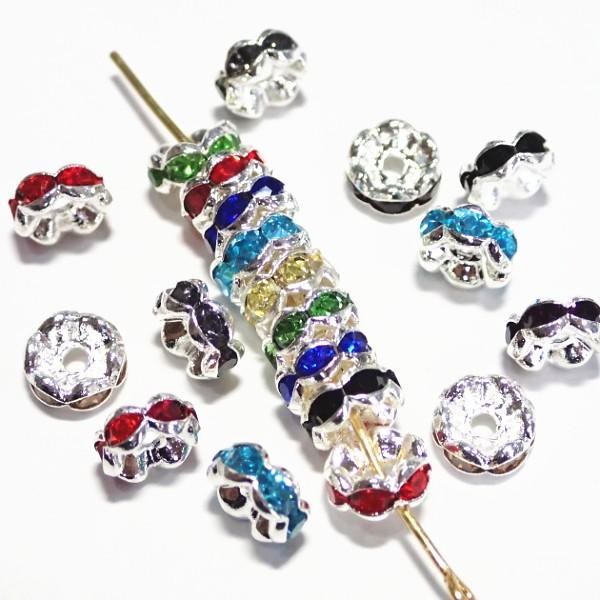 7693-《ラインストーンロンデル》　波ロンデル　ミックスカラー/Ｓ　７mm　２０個/１パック | 