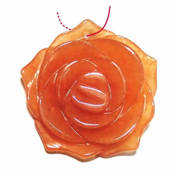 7704-《天然石　フラワー》　薔薇ペンダント　ピーチアベンチュリン　３０mm　１個 | 